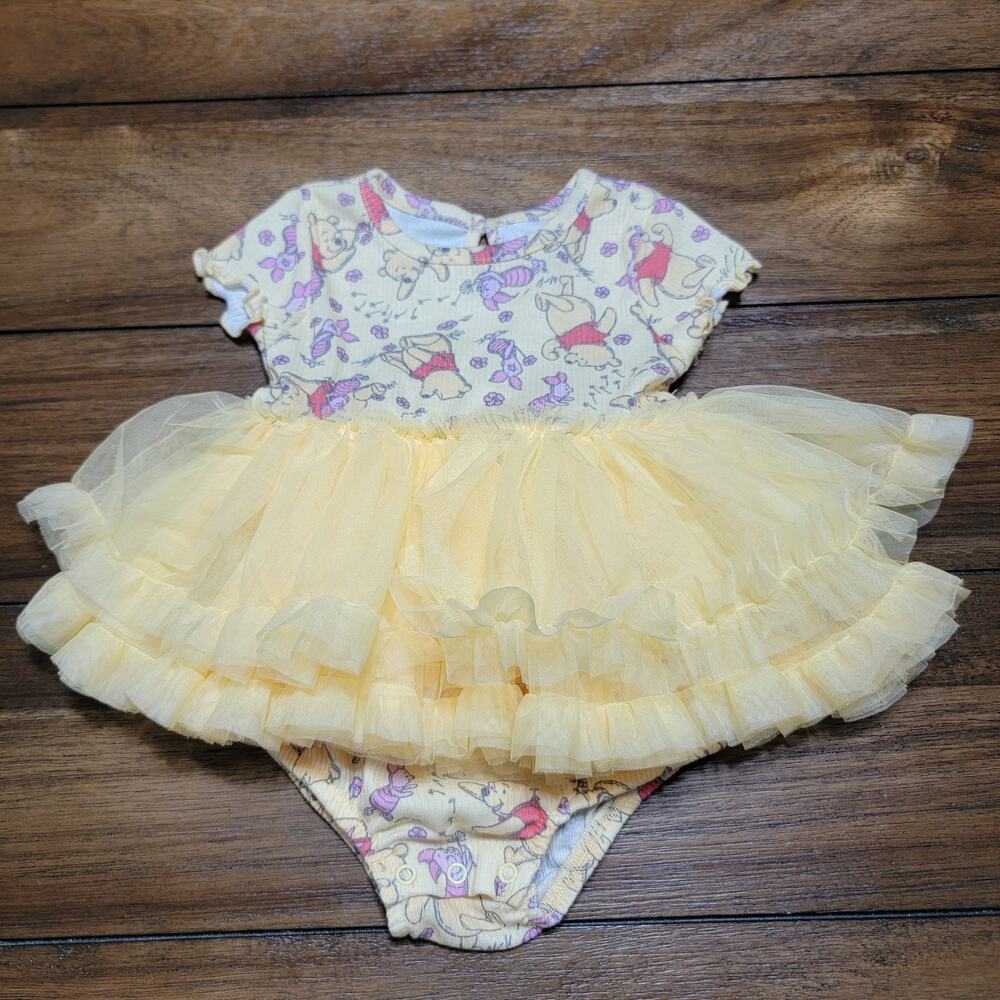 Disney Baby Yellow Winnie The Pooh Bodysuit w/ Tutu Skirt - Size 6/9 Month